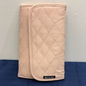 Belalife beige Quilted travel jewelry organizer roll see-through zippered bag